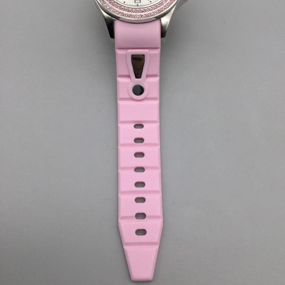 Kyboe! Giant 40 Watch Women 40mm Silver Tone Pink Crystals New Battery